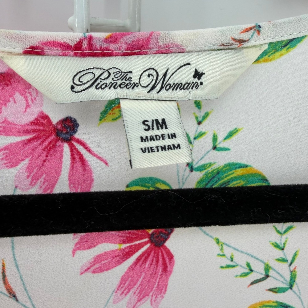 Pioneer Womans Duster Kimono Women‎ S/M White Pink Floral Bird Boho Shabby Chic - Picture 5 of 7